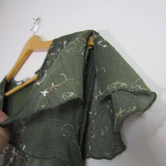 Dressbarn Woman Babydoll Top 2X Green Sheer Floral Embroidered Fairy Y2K Boho - Picture 5 of 13